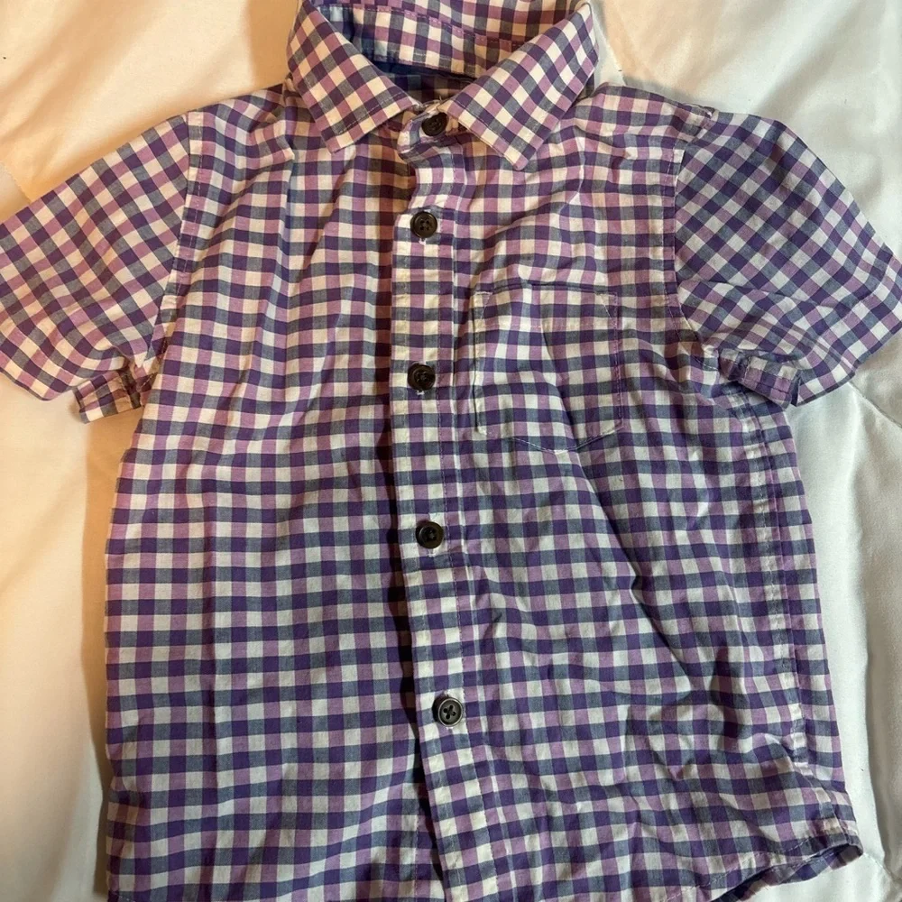 Set of 4 Kids Plaid Button-Down Shirts - Blue, Yellow, Purple, Tan 2T